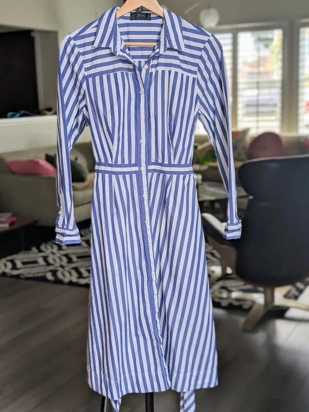 J. Crew Cotton Blue & White Striped Button-Front Shirt Dress Size 8 - Classic!